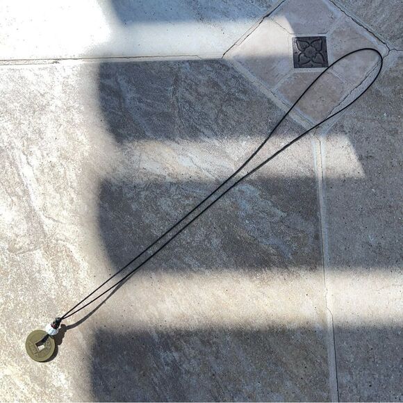 HANDMADE CASH COIN AND WHITE BEAD BLACK CORD NECKLACE - Picture 7 of 7